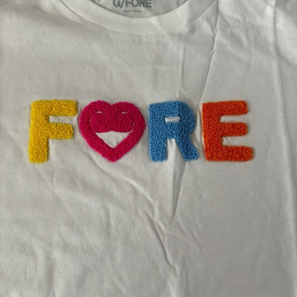 G/fore G4 Womens Golf Top T-shirt Size S White Felt Logo Fore - Picture 2 of 8